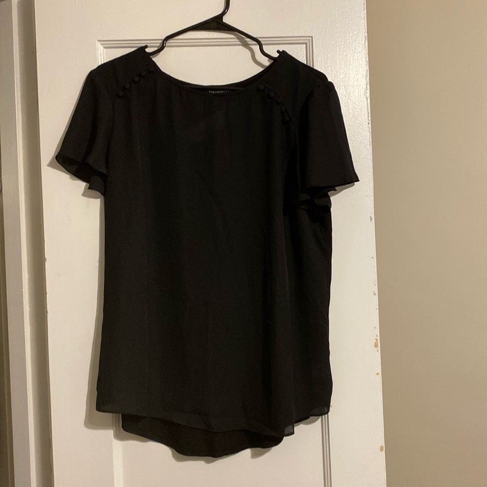 Black, flower, ruffle sleeve top